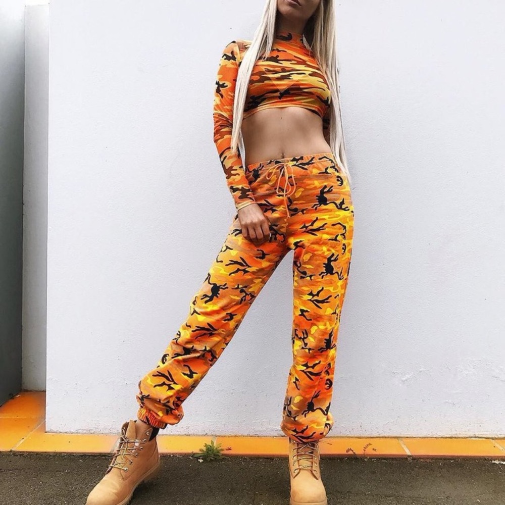 Orange camo joggers